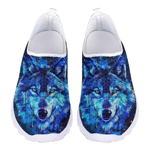 Jndtueit Damen Herren Walking Loafers Klassische Arbeit Sportschuhe Weite Zehen Sneaker, Wasserfarben-Wolf-Blau-Druck, 44 EU Jndtueit Damen Herren Walking Loafers Klassische Arbeit Sportschuhe Weite Zehen Sneaker, Wasserfarben-Wolf-Blau-Druck, 44 EU von Jndtueit