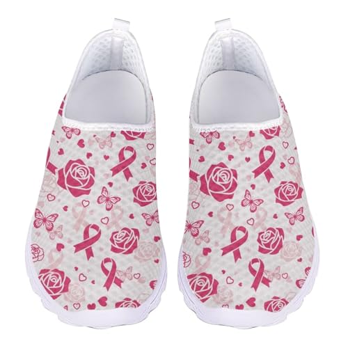 Jndtueit Damen-Lauf-Sneaker, lässig, Tennis, Loafer, atmungsaktiv, Walking-Arbeitsschuhe, Brustkrebsbewusstsein Rose, 44 EU von Jndtueit