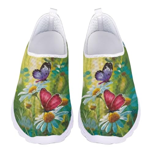Jndtueit Damen-Lauf-Sneaker, lässig, Tennis, Loafer, atmungsaktiv, Walking-Arbeitsschuhe, Butterfly Daisy Green, 41 EU von Jndtueit