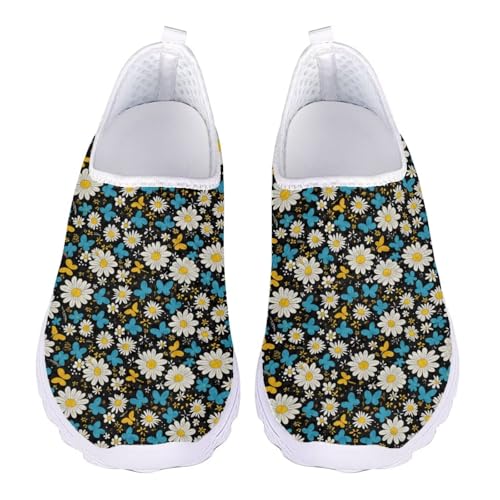 Jndtueit Damen-Lauf-Sneaker, lässig, Tennis, Loafer, atmungsaktiv, Walking-Arbeitsschuhe, Daisy Butterfly Black, 38 EU von Jndtueit