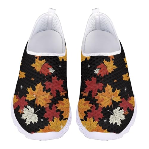 Jndtueit Damen-Lauf-Sneaker, lässig, Tennis, Loafer, atmungsaktiv, Walking-Arbeitsschuhe, Fall Maple Leaf Black, 36 EU von Jndtueit