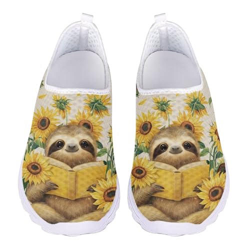 Jndtueit Damen-Lauf-Sneaker, lässig, Tennis, Loafer, atmungsaktiv, Walking-Arbeitsschuhe, Faultier-Sonnenblumengelb, 43 EU von Jndtueit