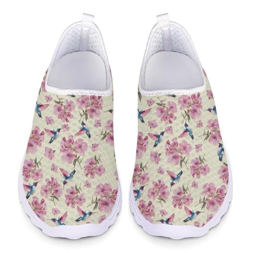 Jndtueit Damen-Lauf-Sneaker, lässig, Tennis, Loafer, atmungsaktiv, Walking-Arbeitsschuhe, Kolibri Kirschblüte Floral, 43 EU von Jndtueit