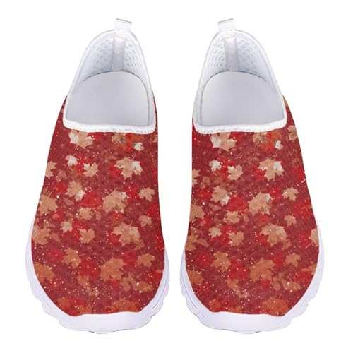 Jndtueit Damen-Lauf-Sneaker, lässig, Tennis, Loafer, atmungsaktiv, Walking-Arbeitsschuhe, Rote Ahornblätter, 39 EU von Jndtueit