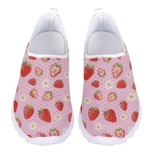 Jndtueit Damen-Lauf-Sneaker, lässig, Tennis, Loafer, atmungsaktiv, Walking-Arbeitsschuhe, Strawberry Daisy Flower, 42 EU von Jndtueit