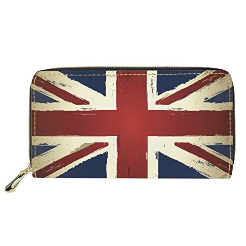 Jndtueit Damen Leder Geldbörse Lange Clutch Tasche Kreditkarte Geldbörse mit Reißverschluss, Union Jack-Flagge, britische Flagge, Einheitsgröße, Casual von Jndtueit