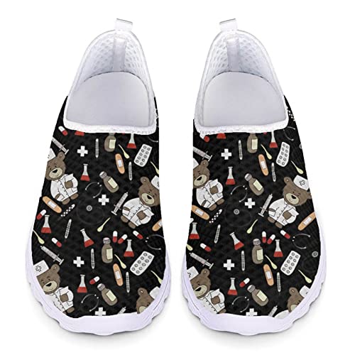 Jndtueit Damen Mesh Wanderschuhe Cartoon Krankenpflege Laufschuhe für Mädchen Slip-on Bequeme Turnschuhe von Jndtueit