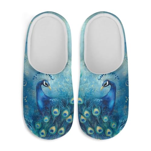 Jndtueit Damen Pelzpantoffeln Slip-on Hausschuhe Komfort Home Slipper für Winter, Blauer Pfau, X-Large von Jndtueit