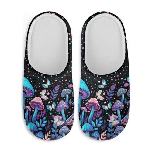 Jndtueit Damen Pelzpantoffeln Slip-on Hausschuhe Komfort Home Slipper für Winter, Blauer Pilz-Schmetterling, XX-Large von Jndtueit