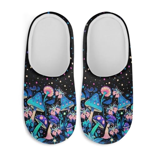 Jndtueit Damen Pelzpantoffeln Slip-on Hausschuhe Komfort Home Slipper für Winter, Cartoon Pilz Schmetterling Blau, Large von Jndtueit