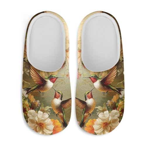 Jndtueit Damen Pelzpantoffeln Slip-on Hausschuhe Komfort Home Slipper für Winter, Grüner Kolibri, Large von Jndtueit