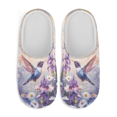 Jndtueit Damen Pelzpantoffeln Slip-on Hausschuhe Komfort Home Slipper für Winter, Kolibri, Gänseblümchen, Violett, Small von Jndtueit