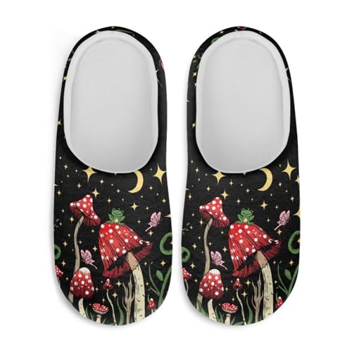 Jndtueit Damen Pelzpantoffeln Slip-on Hausschuhe Komfort Home Slipper für Winter, Roter Pilzfrosch, schwarz, X-Small von Jndtueit