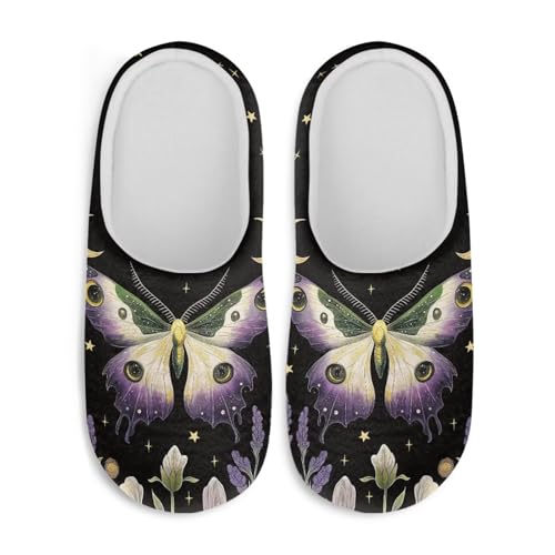 Jndtueit Damen Pelzpantoffeln Slip-on Hausschuhe Komfort Home Slipper für Winter, Schmetterling Blume Schwarz, X-Small von Jndtueit