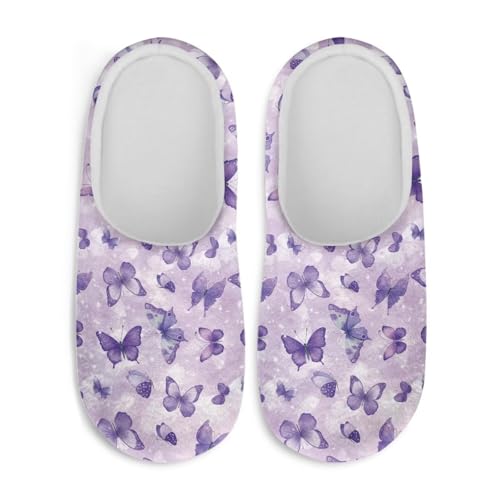 Jndtueit Damen Pelzpantoffeln Slip-on Hausschuhe Komfort Home Slipper für Winter, violettfarbener schmetterling, XX-Large von Jndtueit