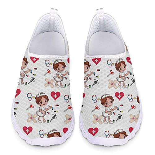 Jndtueit Damen Sportlich Leichte Casual Mesh Schuhe Cartoon Krankenschwester Print Bequeme Walking Running Sneakers,Sommer von Jndtueit