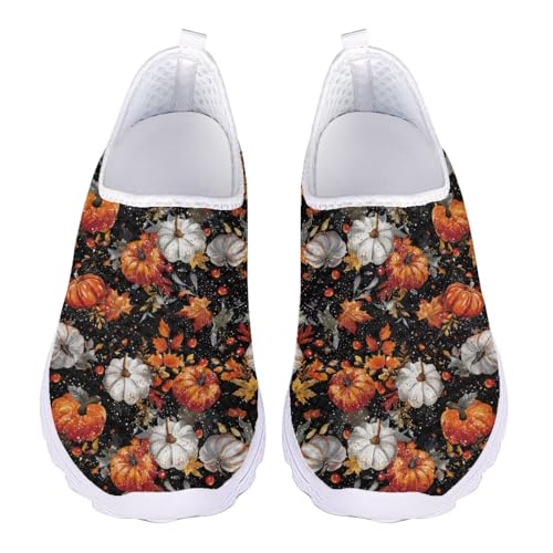 Jndtueit Damen-Sportschuhe, Totenkopf-Aufdruck, Netzstoff, Sportschuhe, Sneaker, Pumpkin Maple Leaf Black, 36 EU von Jndtueit