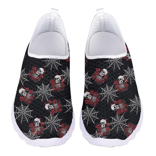 Jndtueit Damen-Sportschuhe, Totenkopf-Aufdruck, Netzstoff, Sportschuhe, Sneaker, Skull Rose Spinnennetz schwarz, 38 EU von Jndtueit