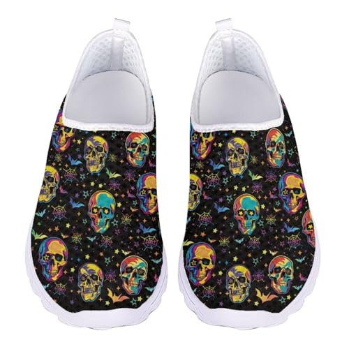 Jndtueit Damen-Sportschuhe, Totenkopf-Aufdruck, Netzstoff, Sportschuhe, Sneaker, Totenkopf Fledermaus Spinnennetz schwarz, 39 EU von Jndtueit