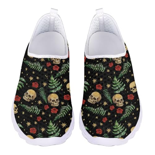 Jndtueit Damen-Sportschuhe, Totenkopf-Aufdruck, Netzstoff, Sportschuhe, Sneaker, Totenkopf Rose Tree Schwarz, 44 EU von Jndtueit