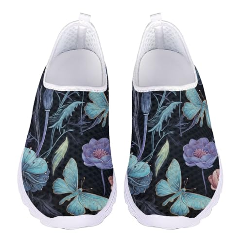 Jndtueit Damen Sportschuhe Mesh Walking Radfahren Arbeit Loafers Sneaker für Frauen, Blaue Schmetterling Blume, 41 EU Jndtueit Damen Sportschuhe Mesh Walking Radfahren Arbeit Loafers Sneaker für Frauen, Blaue Schmetterling Blume, 41 EU von Jndtueit
