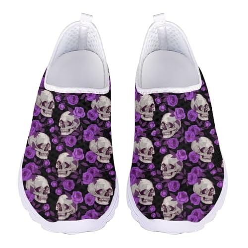 Jndtueit Damen Totenkopf-Lauf-Sneaker, Walking-Loafer, flache Netzschuhe für Damen, Cartoon Skull Purple Rose, 38 EU Jndtueit Damen Totenkopf-Lauf-Sneaker, Walking-Loafer, flache Netzschuhe für Damen, Cartoon Skull Purple Rose, 38 EU von Jndtueit