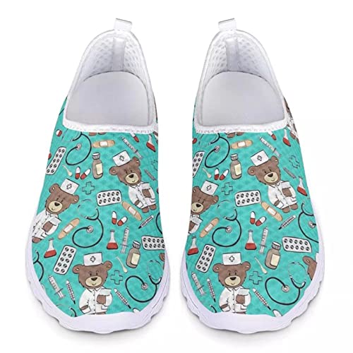 Jndtueit Damen-Trainer Mesh Running Slip-on Wanderschuhe Cartoon Nurse Print Atmungsaktive Leichte Athletic Air Cushion Sneakers von Jndtueit