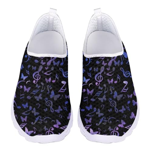 Jndtueit Damen-Wanderschuh, bequem, Freizeit, Loafer, flache Schuhe, Outdoor, Netz-Sneaker, Blue Butterfly Music Note, 44 EU von Jndtueit
