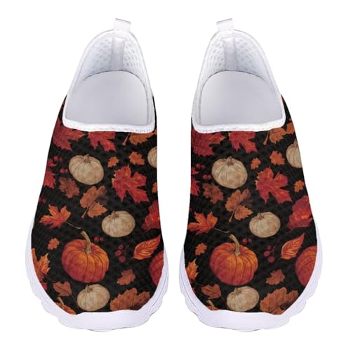Jndtueit Damen-Wanderschuh, bequem, Freizeit, Loafer, flache Schuhe, Outdoor, Netz-Sneaker, Fall Maple Leaf Pumpkin Black, 38 EU von Jndtueit