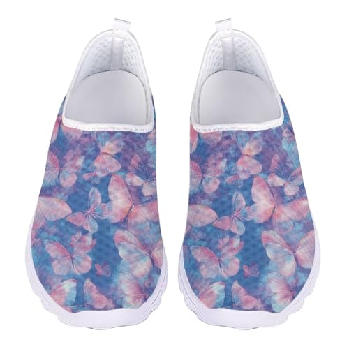 Jndtueit Damen-Wanderschuh, bequem, Freizeit, Loafer, flache Schuhe, Outdoor, Netz-Sneaker, Pink Butterfly Blue, 42 EU von Jndtueit