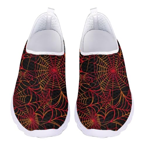Jndtueit Damen-Wanderschuh, bequem, Freizeit, Loafer, flache Schuhe, Outdoor, Netz-Sneaker, Rot-gelbes Spinnennetz, 41 EU von Jndtueit