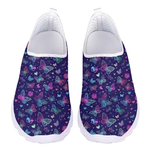 Jndtueit Damen-Wanderschuh, bequem, Freizeit, Loafer, flache Schuhe, Outdoor, Netz-Sneaker, Schmetterling Blume Blau, 41 EU von Jndtueit
