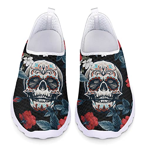 Jndtueit Damen Wanderschuhe Slip on Mesh Atmungsaktive Sneakers Coole Skelett Schädel Rosenmuster Damen Laufschuhe Jndtueit Damen Wanderschuhe Slip on Mesh Atmungsaktive Sneakers Coole Skelett Schädel Rosenmuster Damen Laufschuhe von Jndtueit
