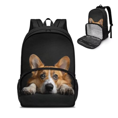 Jndtueit Farbenfroher Marienkäfer-Rucksack für Jungen und Mädchen, 2-in-1-Marienkäfer-Rucksack und Lunchtasche, leicht für die Schule, Boston Terrier, L von Jndtueit