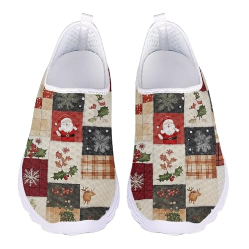 Jndtueit Flache Sportschuhe für Damen, Arbeitsschuhe, Netzstoff, Loafer, Lauf-Sneaker, Weihnachtsmann Schneeflocke weiß kariert, 40 EU Jndtueit Flache Sportschuhe für Damen, Arbeitsschuhe, Netzstoff, Loafer, Lauf-Sneaker, Weihnachtsmann Schneeflocke weiß kariert, 40 EU von Jndtueit