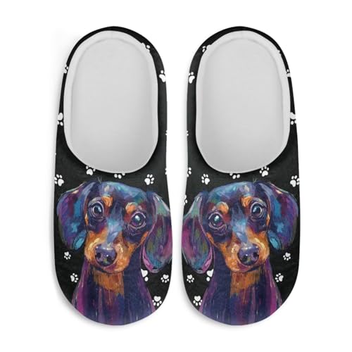 Jndtueit Flauschige Hausschuhe für Damen und Herren, gemütliche Hausschuhe, weiche Sohle, Hausschuhe, Winter, Hausschuhe, Blaue Dackelpfote, schwarz, Large von Jndtueit