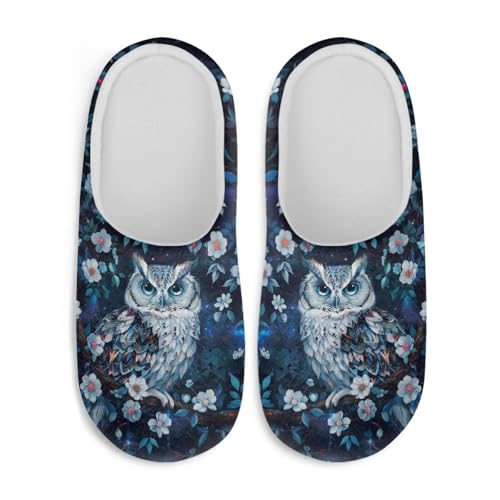 Jndtueit Flauschige Hausschuhe für Damen und Herren, gemütliche Hausschuhe, weiche Sohle, Hausschuhe, Winter, Hausschuhe, Blaue Eule, XX-Large von Jndtueit