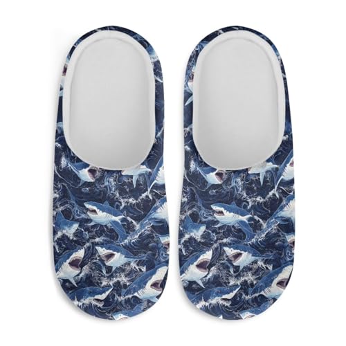 Jndtueit Flauschige Hausschuhe für Damen und Herren, gemütliche Hausschuhe, weiche Sohle, Hausschuhe, Winter, Hausschuhe, Blauer Hai, Medium von Jndtueit