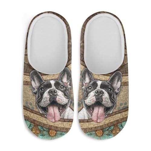 Jndtueit Flauschige Hausschuhe für Damen und Herren, gemütliche Hausschuhe, weiche Sohle, Hausschuhe, Winter, Hausschuhe, Niedlicher Mops, braun, X-Large von Jndtueit