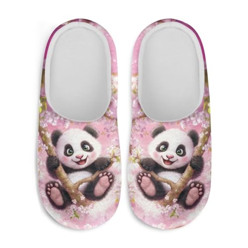 Jndtueit Flauschige Hausschuhe für Damen und Herren, gemütliche Hausschuhe, weiche Sohle, Hausschuhe, Winter, Hausschuhe, Niedlicher Panda, Kirschblüte, Rosa, Large von Jndtueit