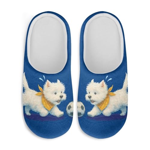 Jndtueit Flauschige Hausschuhe für Damen und Herren, gemütliche Hausschuhe, weiche Sohle, Hausschuhe, Winter, Hausschuhe, Puppy Soccer Blue, Medium von Jndtueit