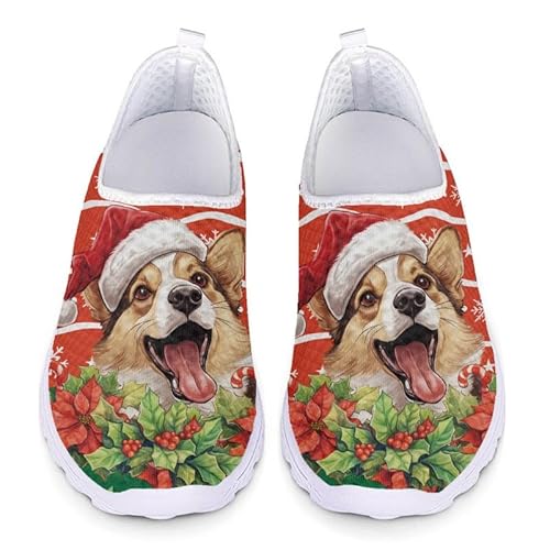 Jndtueit Frohe Weihnachten leichte Mesh-Schuhe, Cartoon-Hund Mesh Wanderschuhe, Schneeflocken Anti-Roll-Boden von Jndtueit