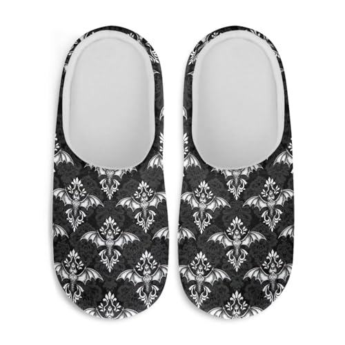 Jndtueit Fuzzy Home Hausschuhe für den Winter, für drinnen und draußen, Hausschuhe für Damen und Herren, Fledermaus, schwarz, Small von Jndtueit