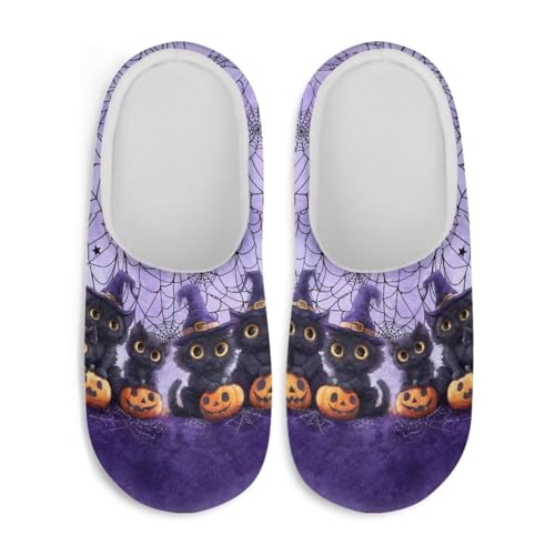 Jndtueit Fuzzy Home Hausschuhe für den Winter, für drinnen und draußen, Hausschuhe für Damen und Herren, Katze, lila, Spinnennetz, Large von Jndtueit