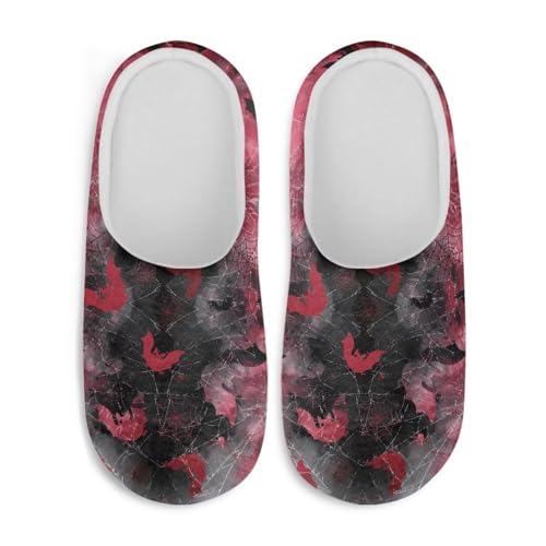 Jndtueit Fuzzy Home Hausschuhe für den Winter, für drinnen und draußen, Hausschuhe für Damen und Herren, Rote Fledermaus-Spinnennetz, schwarz, X-Large von Jndtueit