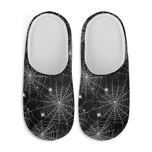 Jndtueit Fuzzy Home Hausschuhe für den Winter, für drinnen und draußen, Hausschuhe für Damen und Herren, Spinnennetz, schwarz, Large von Jndtueit