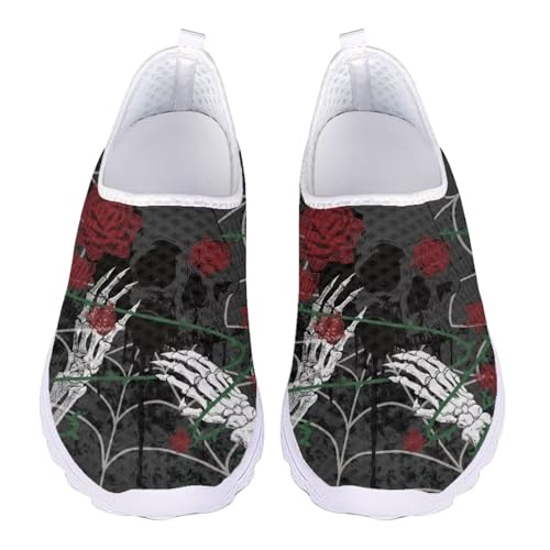 Jndtueit Gothic Totenkopf-Arbeitsschuhe, breite Zehenpartie, Wanderhalbschuhe, Netz-Sneaker für Damen, Skull Hand Rose Grey, 40 EU Jndtueit Gothic Totenkopf-Arbeitsschuhe, breite Zehenpartie, Wanderhalbschuhe, Netz-Sneaker für Damen, Skull Hand Rose Grey, 40 EU von Jndtueit