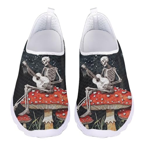 Jndtueit Gothic Totenkopf-Arbeitsschuhe, breite Zehenpartie, Wanderhalbschuhe, Netz-Sneaker für Damen, Skull Music Mushroom Black, 38 EU Jndtueit Gothic Totenkopf-Arbeitsschuhe, breite Zehenpartie, Wanderhalbschuhe, Netz-Sneaker für Damen, Skull Music Mushroom Black, 38 EU von Jndtueit