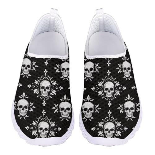 Jndtueit Gothic Totenkopf-Arbeitsschuhe, breite Zehenpartie, Wanderhalbschuhe, Netz-Sneaker für Damen, Totenkopf Paisley Floral Schwarz, 41 EU Jndtueit Gothic Totenkopf-Arbeitsschuhe, breite Zehenpartie, Wanderhalbschuhe, Netz-Sneaker für Damen, Totenkopf Paisley Floral Schwarz, 41 EU von Jndtueit