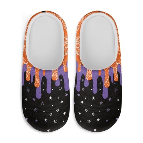 Jndtueit Halloween-Hausschuhe für Damen und Herren, Slipper, Hausschuhe, flach, für den Winter, Black Star Ice Cream, X-Large von Jndtueit